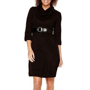 Alyx 3/4-Sleeve Belted Black Sweater Dress New